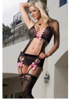 Black Bustier with Garter and Pink Bows