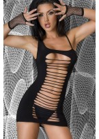 Black Exposed Shredded Panels Chemise Dress Lingerie