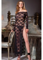 Black Floral Lace Sexy Gown with Slit