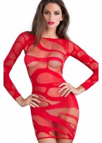 Red Flirtatious Long-sleeve Chemise Dress