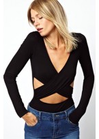 Wrap Front and Cut out Black Teddy Club Top